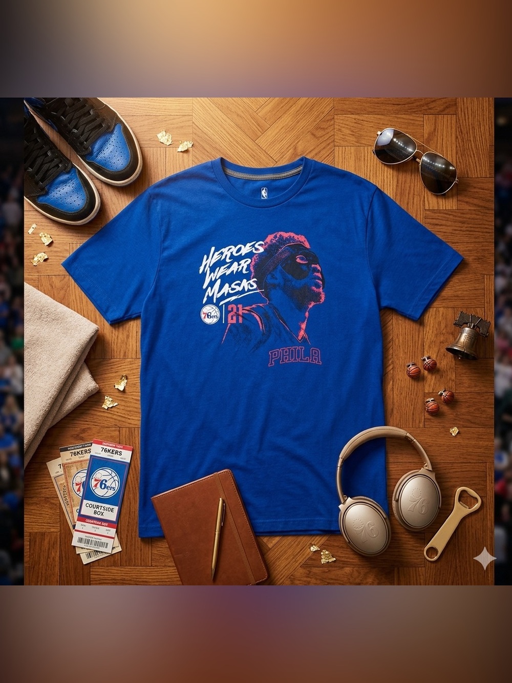 Men’s Fanatics Joel Embiid Mask Tee Blue Philadelphia 76ers XL